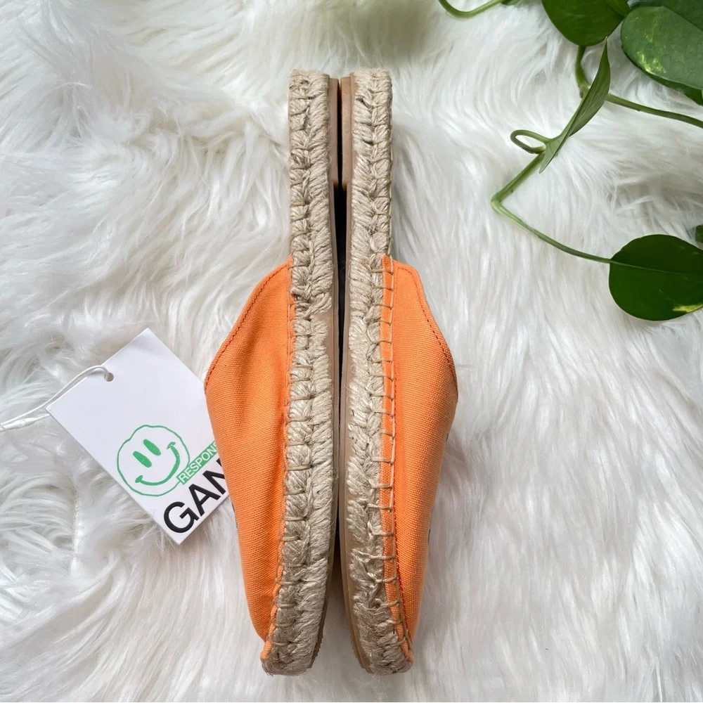 GANNI Orange Embroidered Canvas Espadrille Slippers Women’s Size 9 EU 39 NIB